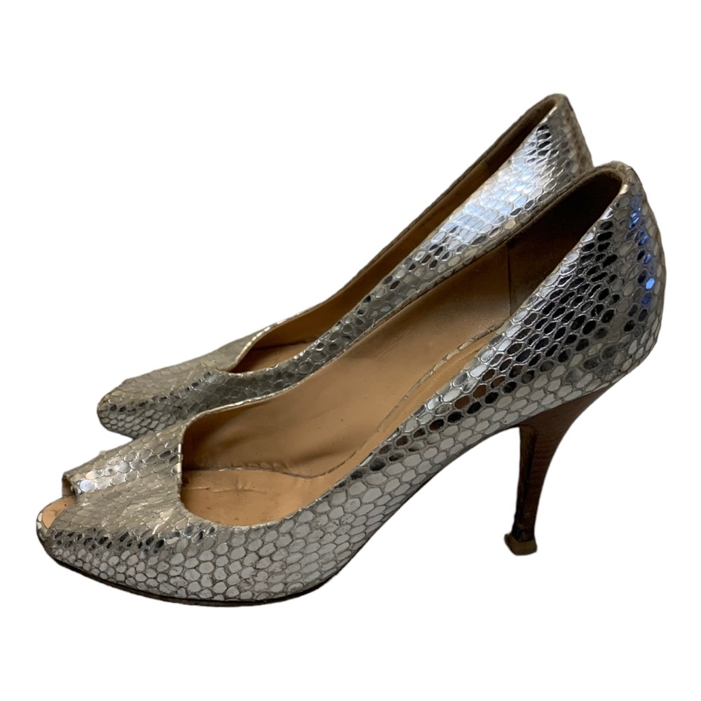 Giuseppe Zanotti Silver Python Embossed Peep Toe - image 4
